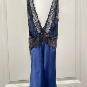 Victoria's Secret Blue and Black Lace Chemise